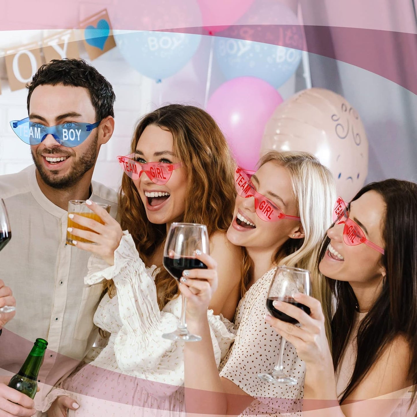 Konohan Gender Reveal Glasses Blue and Pink Sunglasses Frameless Team Girl and Team Boy Decor for Gender Reveal Party