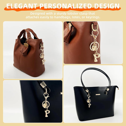 Gold Bubble Heart Initial Bag Charms for Handbags – Cute Initial Letter Keychain for Women, Purse Charms, Gold Gift