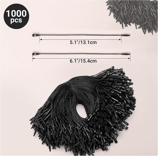 EUSOAR Tag String, 5.9" 1000Pcs Nylon Rope Snap Lock Security Pin Loop Fastener Hook Ties Fast to Attach Gift Clothing Price Hanging Tag Strings for Retail Store Boutique-Black