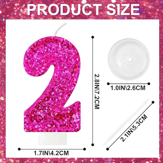 Zailo Birthday Number Candles, Glitter Number Candle Cake Decorations with Sequins, Cupcake Decorations for Girls, Women, Party Anniversary Celebrations (Number 2, Bright red)
