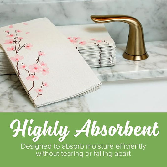 SimuLinen Cherry Blossom Disposable Guest Towels - Cloth-Like, Single-Use, Linen Feel Paper Towels, 12x17", 300ct (Made in Germany)