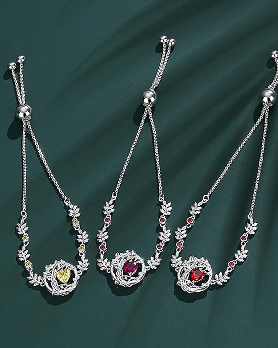 FANCIME Valentines Day Gift Tree of life Birthstone Bracelet for Women Sterling Silver Tree Jewelry Birthstone Charm Bracelet Gemstone Anniversary Birthday Gifts for Wife Mom Her