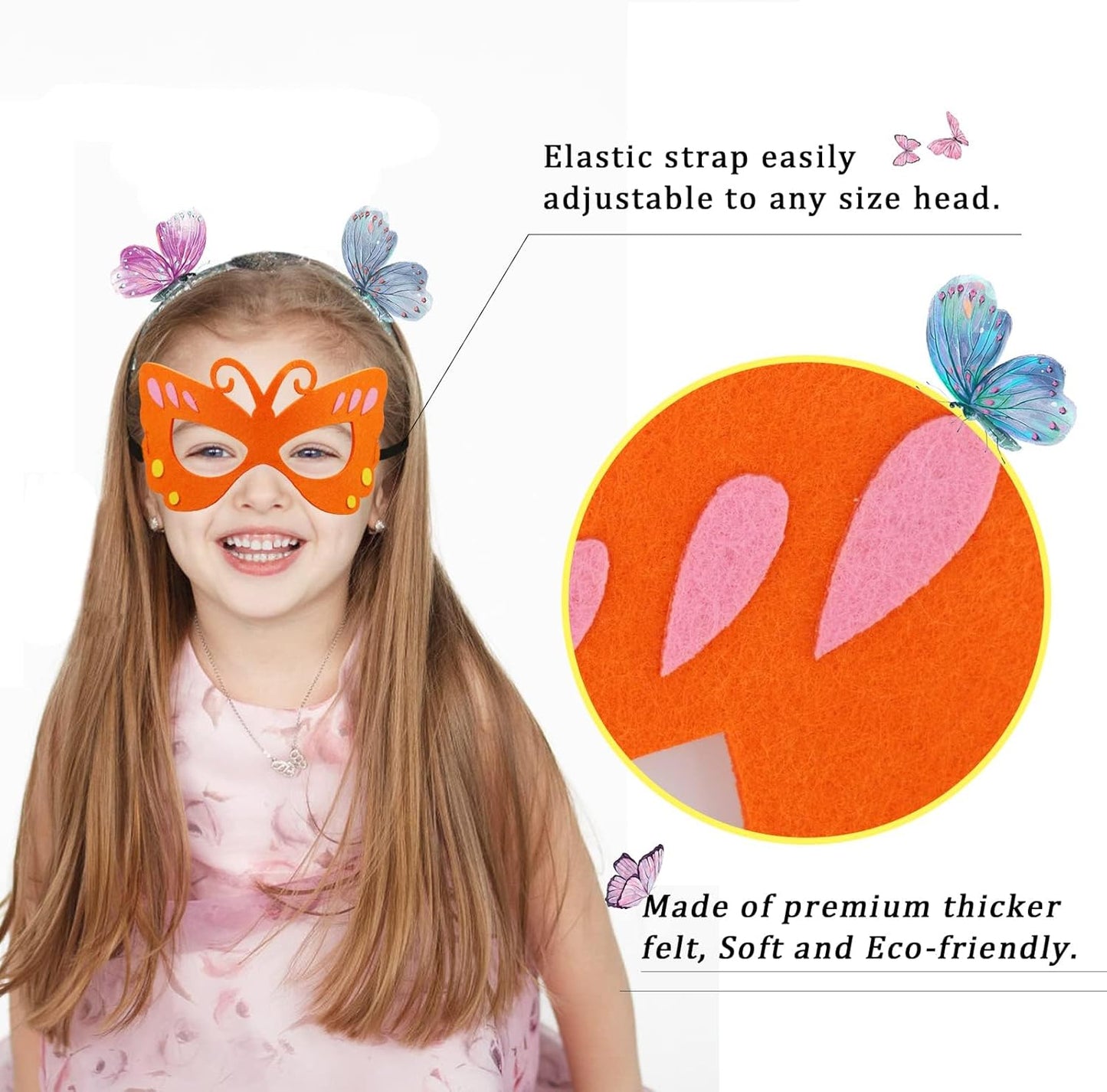 Kids Butterfly-Wings Costume for Girls Fairy-Wings Toddler-Dress-Up Headband-Mask Butterfly Toys Party Favors Gifts