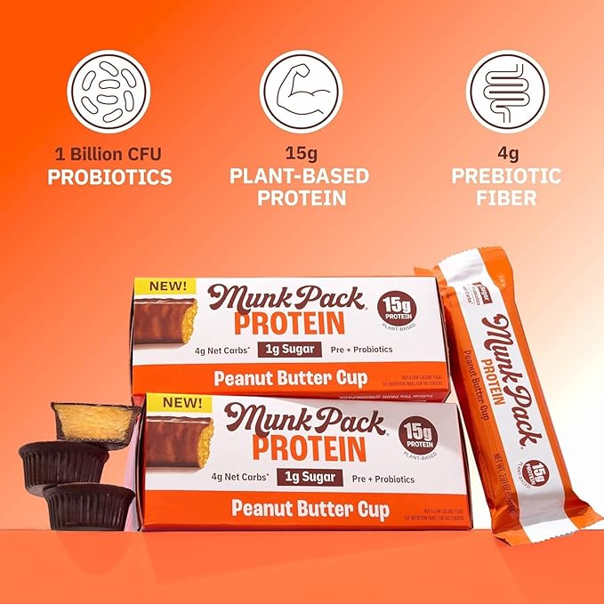 Munk Pack Sampler Pack Probiotic Protein Bars Stocking Stuffers | Keto-Friendly 15g Plant Protein, 1g Sugar, 4g Net Carbs - Vegan, Low Carb, Gluten-Free Healthy Snacks | 5 Count