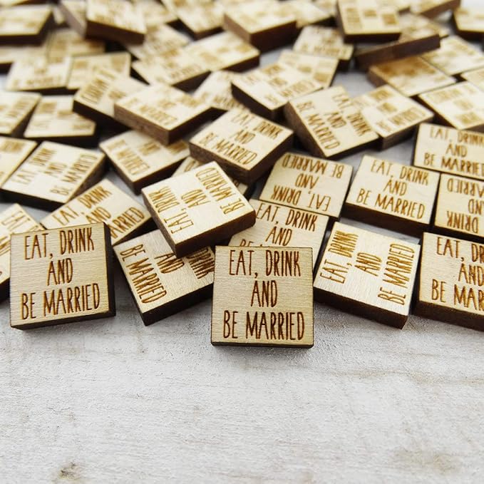 Confetti - Engraved Wood - Rustic Wooden Wedding Decor Party Table Scatter Decorations (Eat, Drink and be Married)
