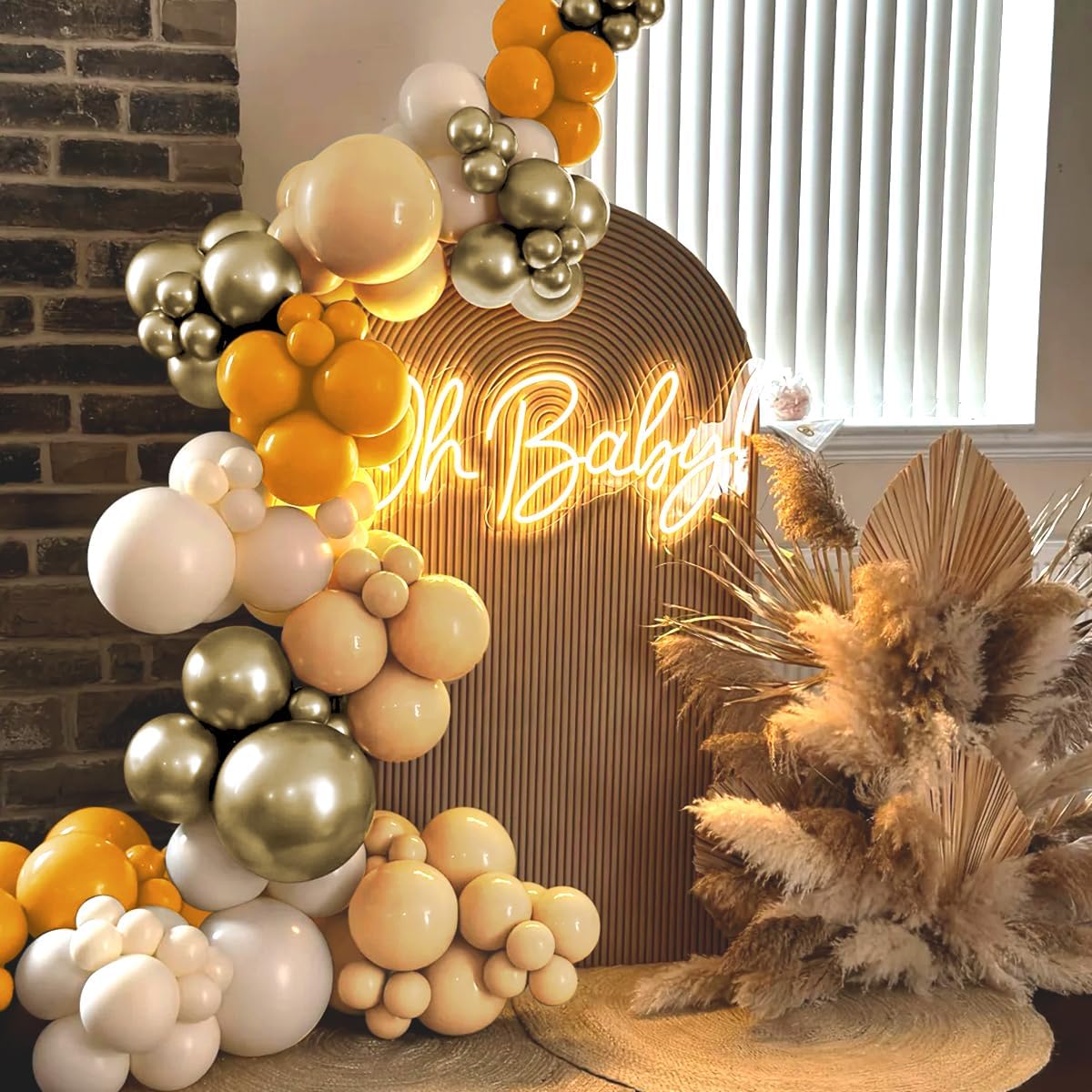 Yellow White Nude Gold Balloon Garland Arch Kit, 160Pcs Boho Latex Balloons Different Sizes 18 12 10 5 inch for Birthday Baby Shower Anniversary Party Decorations