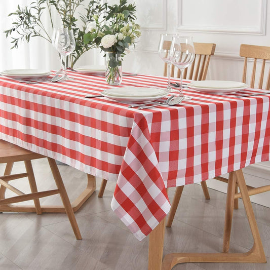 maxmill Checkered Rectangle Tablecloth Water Resistance Wrinkle Free Spillproof Heavy Weight Gingham Plaid Table Cloth for Buffet Banquet Parties Event Holiday Dinner, 60 x 84 Inch Red and White
