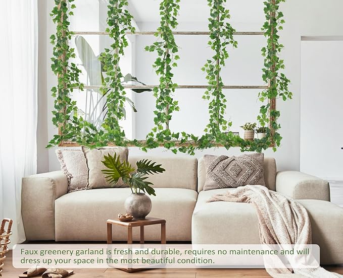RECUTMS Artificial Vines Ivy Garland 2Pcs 6Ft Fake Hanging Vine Plants Faux Green Grape Leaves Greenery Indoor Outdoor Home Office Garden Wedding Jungle Beach Birthday Party Arch Table Spring Decor