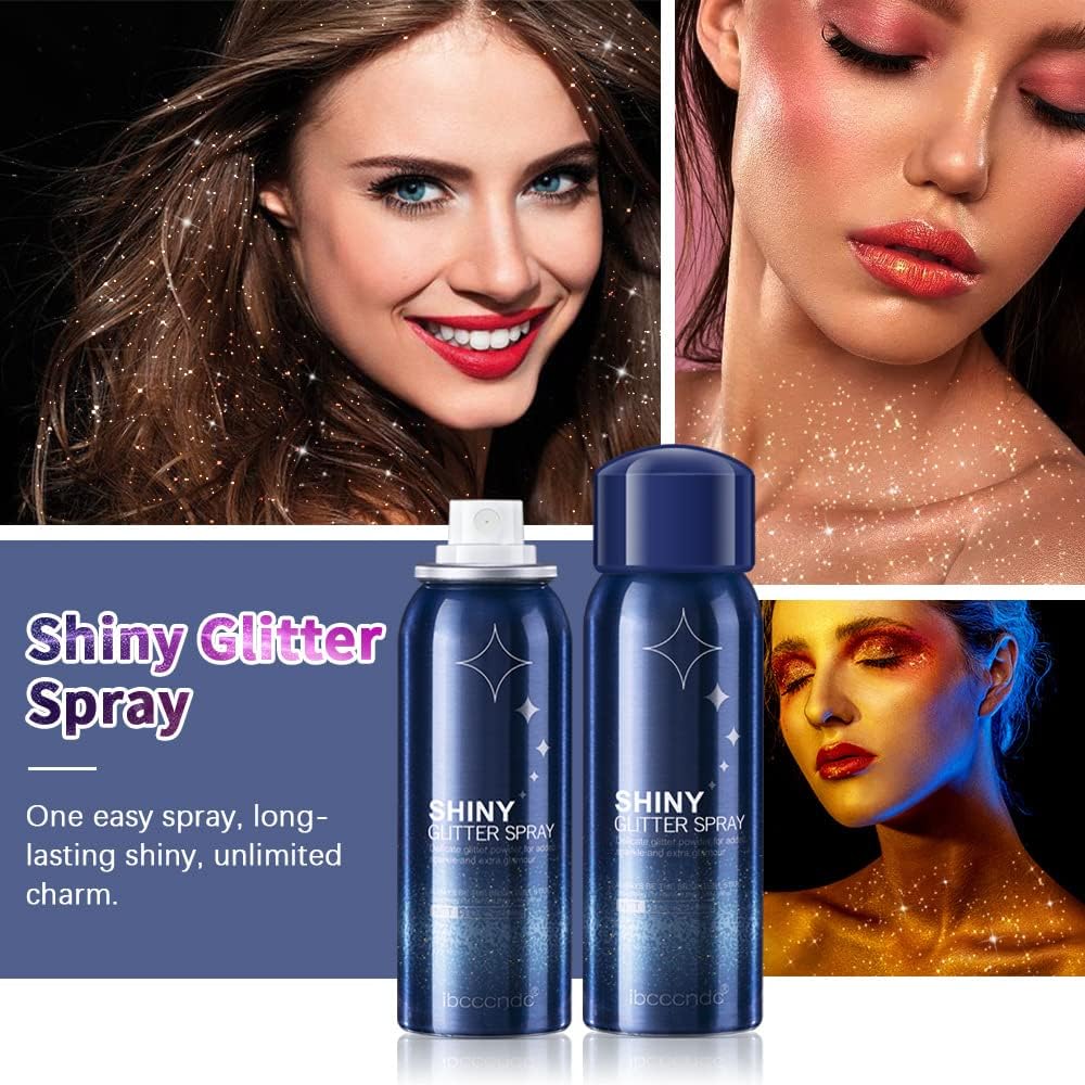 MEICOLY Body Glitter Spray,Silver Glitter Hairspray for Music Festival Rave,2.1Oz Shimmer Waterproof Quick-Drying Sparkle Glitter Spray for Hair and Body,Clothing,Nightclub Shiny Glitter,Prom,Party