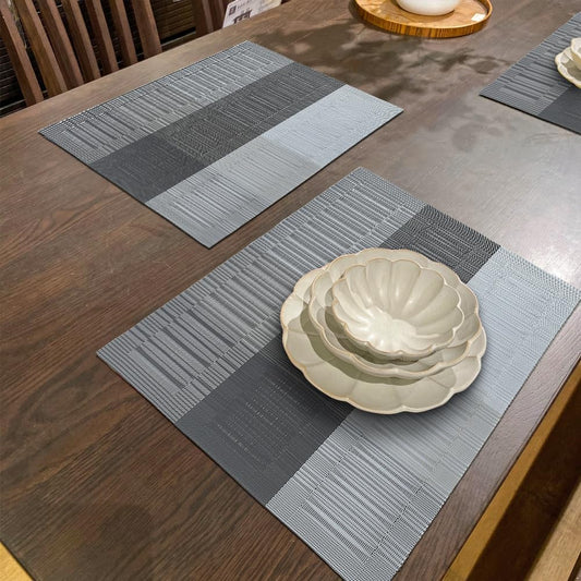 homEdge PVC Placemat, 4 PCS of Non-Slip Heat Resistant Place Mats, Washable Vinyl Placemats, Set of 4 – Ombre Silver Gray Black