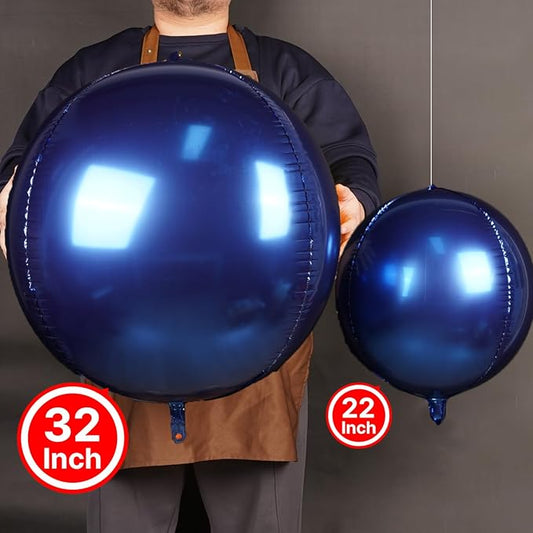 PartyWoo Navy Blue Foil Balloons 6pcs 32 Inch Large Round Foil Big Giant 4D Jumbo Inflatable Mirror Ball Mylar Balloons for Graduation Men Birthday Baby Shower Space Themed Party Decorations