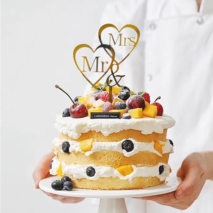 8 Pcs Mr and Mrs Cake Topper, Gold Acrylic Wedding Cake Toppers, Personalized Wedding Cake for Weddings, Engagement, Anniversary,Bridal Shower Cake Decoration