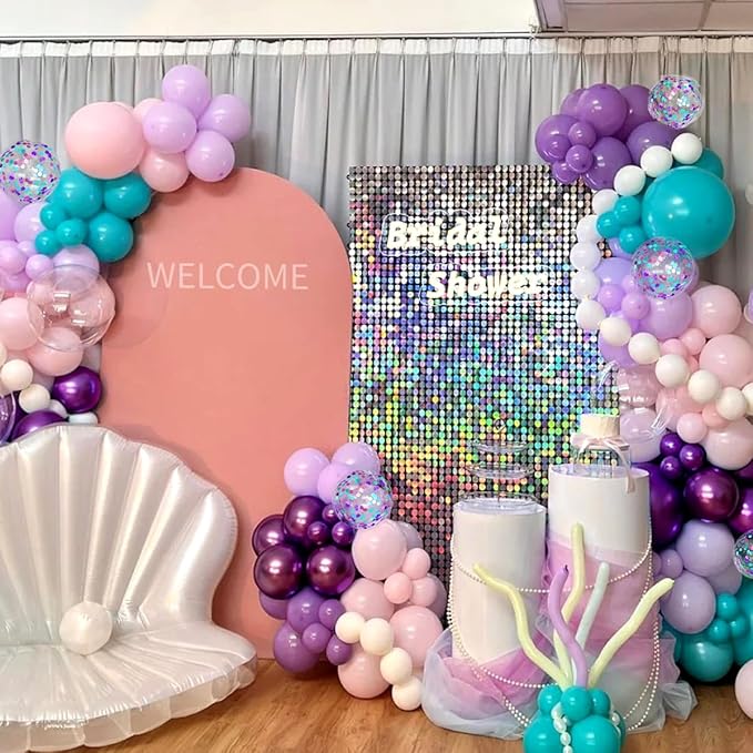 Mermaid Balloon Garland Arch Kit, 167Pcs Cotton Candy Pink Lavender Lilac Metallic Purple Teal Blue Latex Balloons for Women Girl Birthday Baby Shower Ocean Themed Party Decorations