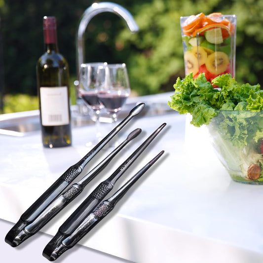 Premium Black Cooking Tongs - 304 Stainless Steel, Comfortable Grip, Non-Slip Design, High Heat Resistant - Ideal for Home, Kitchen, Barbecue & Frying Steak (black, 9 +12Inch)