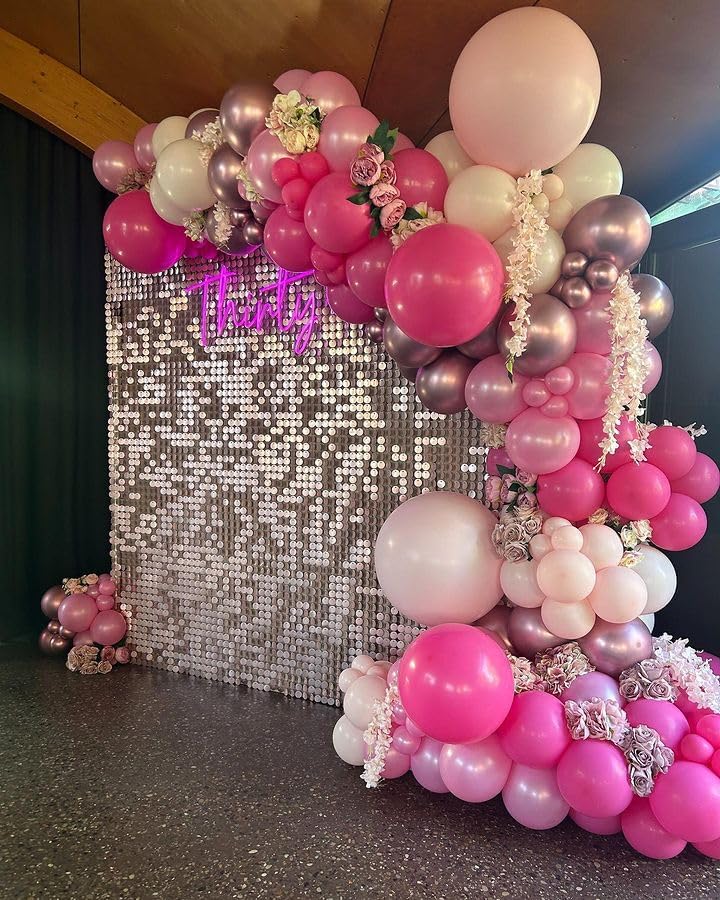 Bezente Pink Balloons Set,60pcs 12 inch Metallic Pearl Pink, Hot & Pastel Pink Latex Balloons Kit for Birthday,Wedding,Baby Shower,Princess Theme Party Decorations