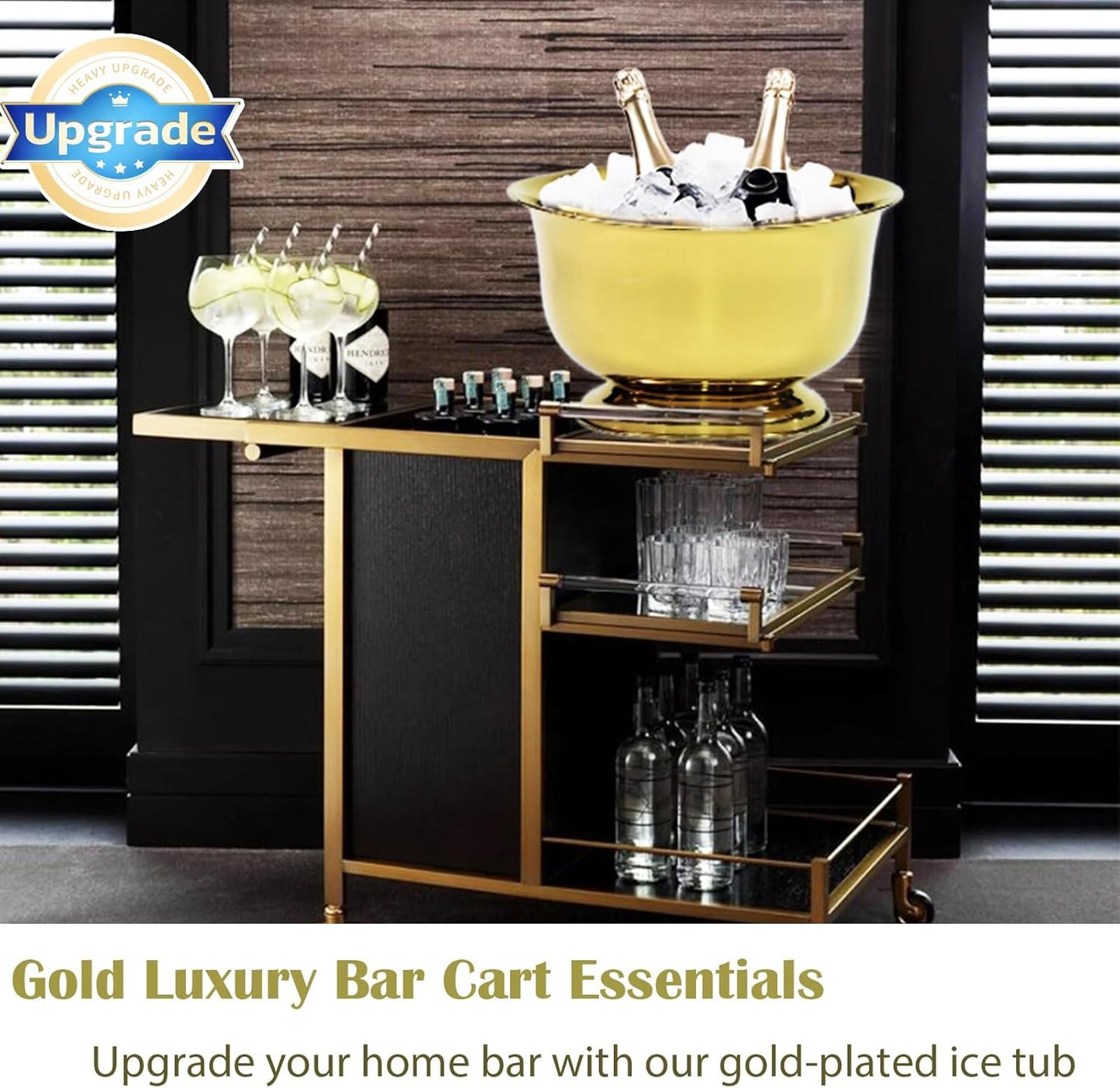 Gold Ice Bucket for Parties Stainless Steel 8L Beverage Tub Large Capacity Champagne Bucket Drink Tub Insulated Punch Bowl Drink Chiller