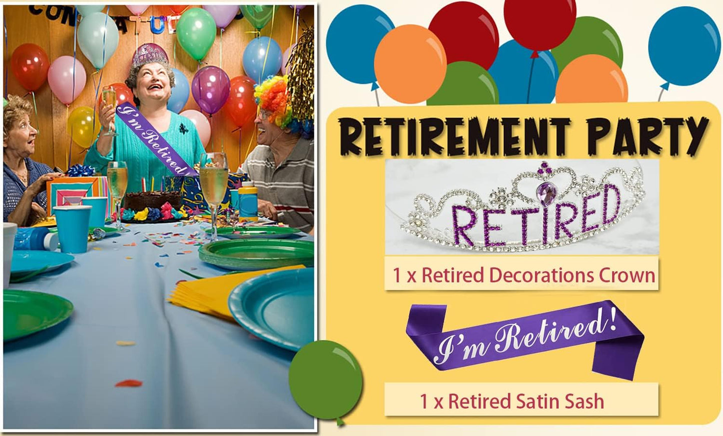 JETKONG Retirement Party Decorations - Tiara/Crown & Sash for Women, Party Supplies & Favors (Purple)