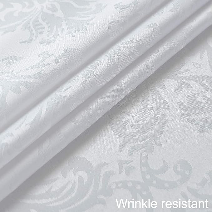 Rectangle Table Cloth - 60 x 102 Inch White Jacquard Tablecloths Damask Design Spillproof Wrinkle Resistant Shrinkproof Soft Tablecloth Polyester Oblong Table Cover for Kitchen Dinning Party Tabletop