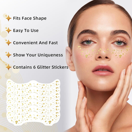 Glitter Freckles - Gold Fake Freckles, 6PCS Makeup Patches, Sweatproof Face Jewels for Women, Faux Face Glitter for Kids, Waterproof Glitter Freckles Face Tattoo, Party Makeup Accessory Face Glitter