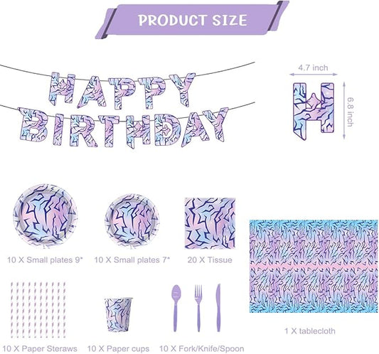 104pcs Purple Demon Birthday Tableware, Hunters Party Character Supplies Set Include Banner,Plates Napkins Cups Knives Spoons Forks Straw Tablecloth Boys Girls Movie Theme Party