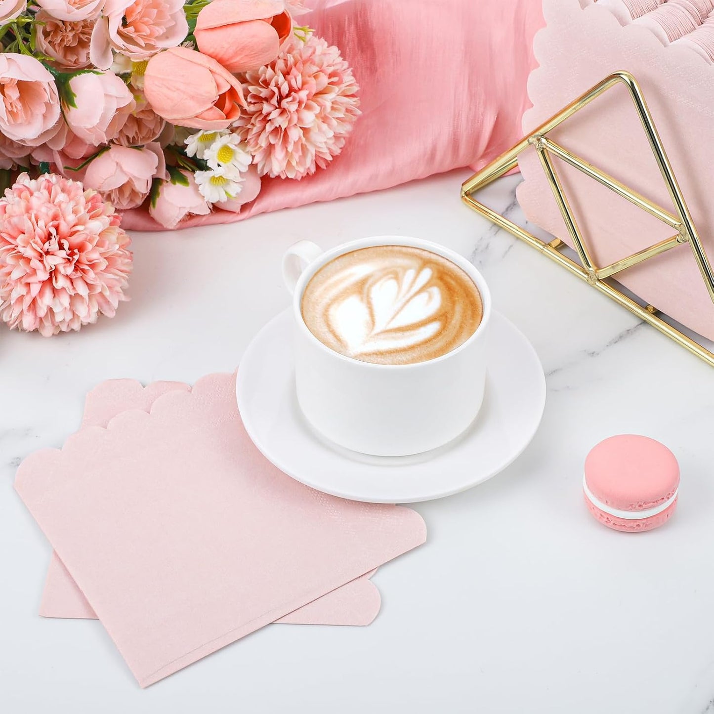 120 Pcs Cocktail Napkins Pink Scalloped Party Napkins Light Pink Cute Dessert Beverage Napkin for Wedding, Baby Bridal Shower, Birthday, 5 x 5 Inch