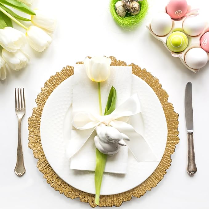 Coloch Set of 12 Plastic Charger Plates, 13" Reusable Reef Serving Chargers for Dinner Plate Round Shiny Decorative Charger Plate for Wedding, Catering, Parties, Christmas, Home Dinner Use (Gold)