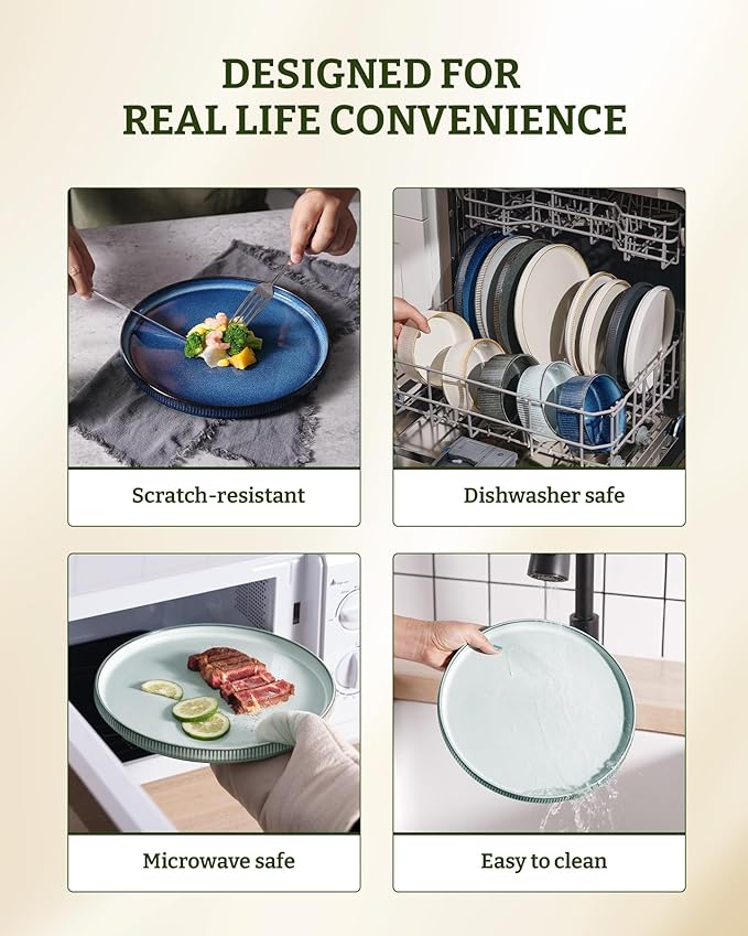 famiware Star Dinner Plates for 6, 10 inches Plate Set, Scratch Resistant, Stoneware Dinnerware, Kitchen Modern Rustic Serving Dishes, Smoky Blue