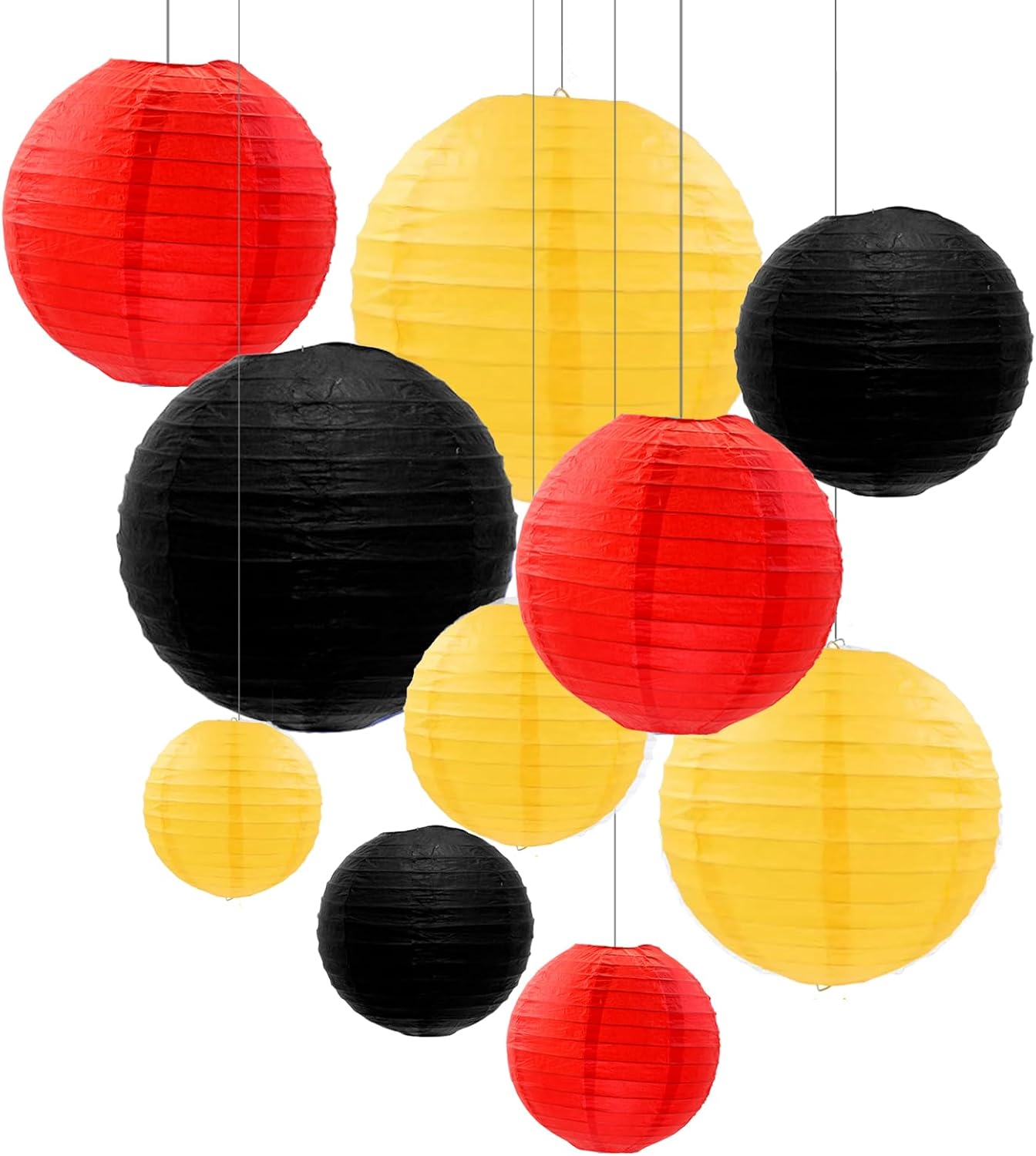 ZOOYOO 10Pcs Paper Lanterns,Black Red Yellow Round Hanging Tissue Paper Lanterns Decorations for Kids Birthday,Graduation,Christmas,Theme Party Garden Home Decor
