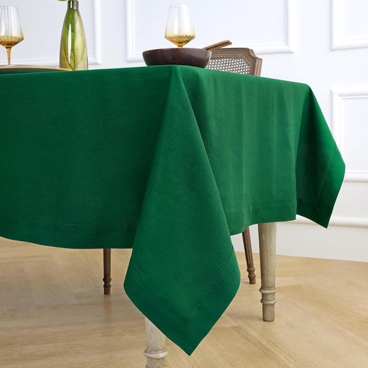 Solino Home Linen Tablecloth 60 x 132 Inch - 100% Pure Linen Christmas Green Table Cloth for Rectangle Tables - Fete, Machine Washable Tablecloth for Thanksgiving