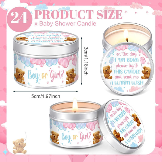 MTLEE 24 Pcs Gender Reveal Bear Baby Shower Party Favors Candles Lavender Scented Baby Shower Favors for Guests Rustic Tealights Candles Gender Reveal Return Gifts Girl Boy(1.2 Oz, Blue and Pink)