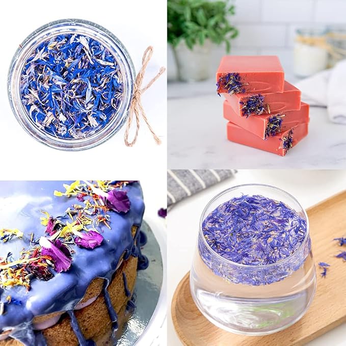 TooGet Blue Cornflower Petals, 100% Natural Centaurea Cyanus, Blue Dried Plower Petals for Homemade Lattes, Tea Blends, Bath Salts, Wedding Confetti, Gifts, Crafts – 0.5 OZ/15g