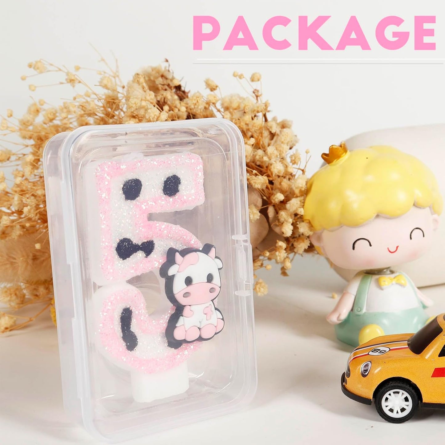 Pink Cow Glitter Birthday Candles Number 8 Birthday Decorations, 8 Year Old Birthday Decorations, Number 8 Candle for Cake, Cowgirl Theme Number Candle for Girls 8th Birthday Party Décor
