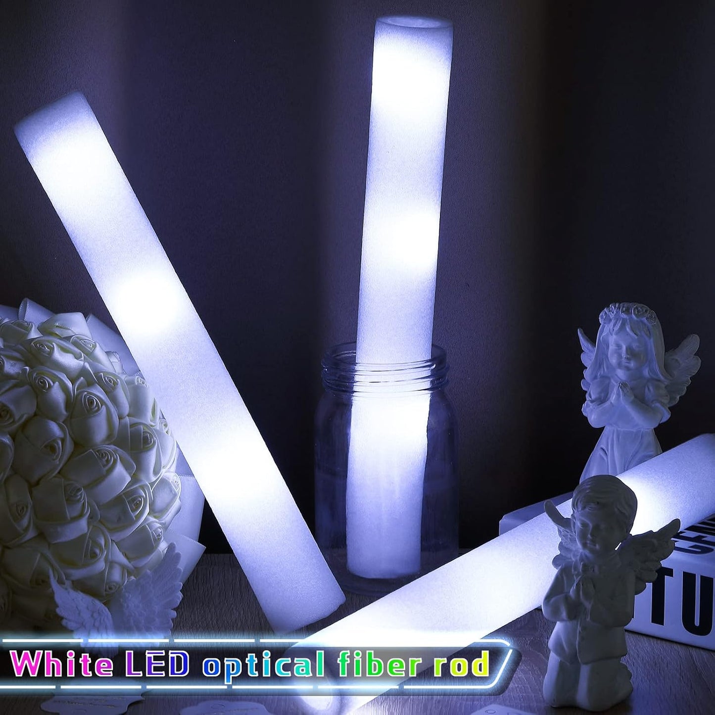 Liliful 100 Pcs Glow LED Cheer Sticks Light up Glow Sticks Wedding Wand for Birthday Wedding Bridal Shower Raves Carnival Concert Glow in the Dark Party Favors Supplies(White)