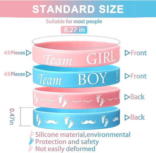 Jetec 60 Pieces Gender Reveal Bracelets, Team Boy Silicone Wristbands and Team Girl Rubber Bracelets for Gender Reveal Ideas Party Supplies Decorations