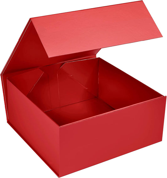 CECOBOX - Gift Boxes with Lids for Presents 10"x10"x4.5" - Matte, Collapsible Magnetic Closure Gift Box - Groomsmen & Bridesmaid Proposal Boxes, Wedding, PR, Birthdays, Holidays (Red)