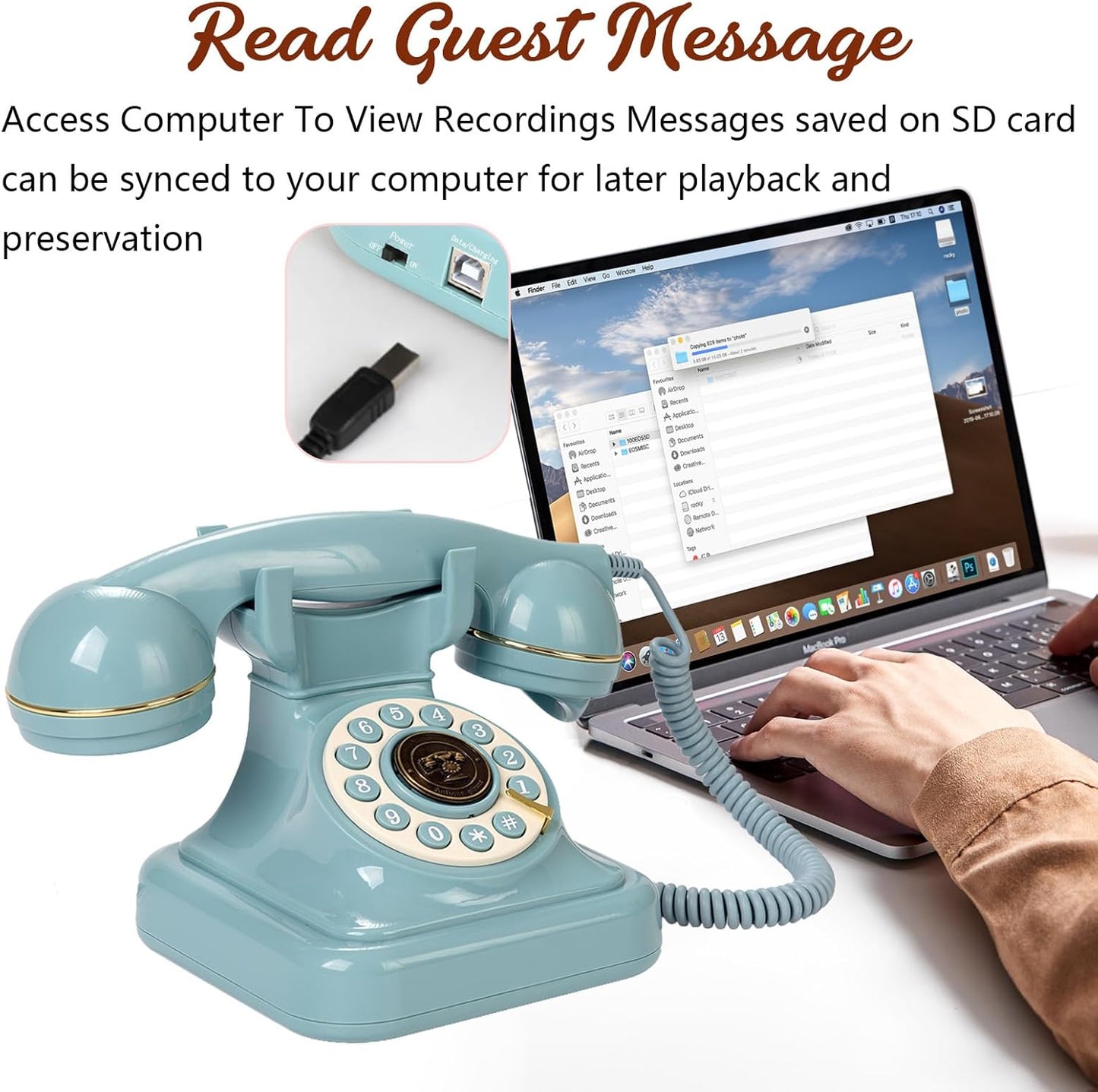 Audio Guest Book Wedding Phone, Retro Audio Phone Guestbook with Clear Voice Recording for Wedding Reception, Bridal Shower, Birthday, Baby Shower, Anniversary, Engagement (Blue)