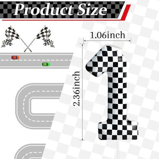 Racing Cars Themed Birthday Candle Number 1 Checkered Candle Birthday Party Decoration Cake Topper for Racing Car Party Decoration Theme Party Supplies (Number 1)
