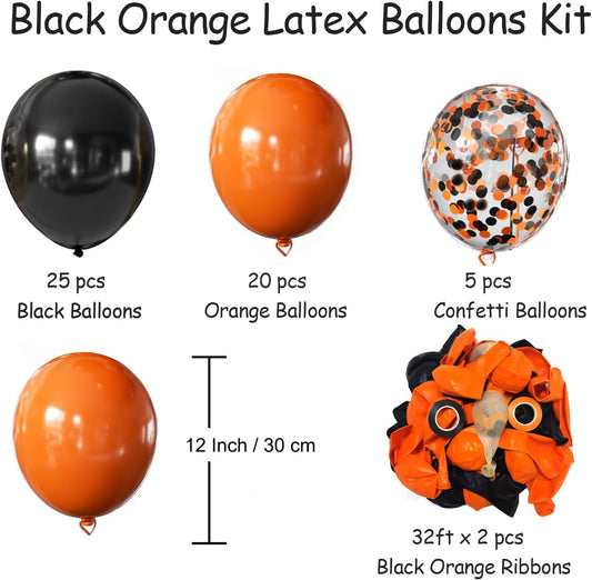 Halloween Balloons Black and Orange Balloons, 50Pcs Orange & Black Latex Balloon12 Inch Black Orange Confetti Balloons for Birthday, Graduation Party Decorations