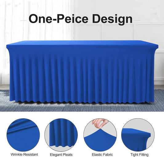 Table Skirt for 4 Foot Tables - One-Piece Royal Blue Tablecloths and Skirt, Wrinkle Resistant Ruffles Elastic Cover for Banquets, Weddings, Events, Parties
