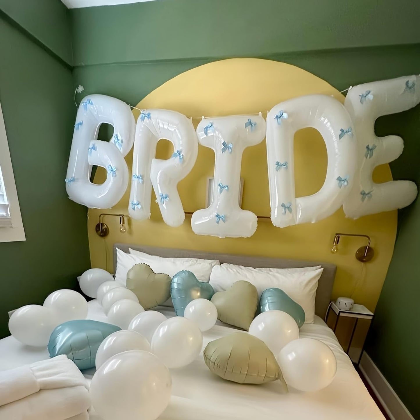 40Inch White BRIDE Balloons Bachelorette with Blue Bows, Big BRIDE Mylar Foil Letter Balloon, Bride To Be Banner Sign Something Blue Before I Do Bridal Shower Engagement Wedding Party Decorations