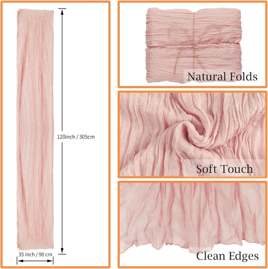 combocube 12 Pack 35x120 Inch 10Ft Cheesecloth Table Runner Long Gauze Rustic Romantic Table Cloth for Wedding Reception Bridal Shower Birthday Party Table Decorations, Dusty Pink