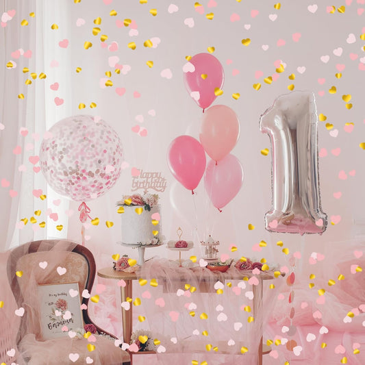 12" Confetti Cannons with Pink & Gold Heart Filling - Party Poppers for Gender Reveal Baby Shower Bridal Shower Valentine Wedding Anniversary - Easy to Use - Pack of 2