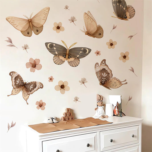 Ink Style Butterfly and Flower Large Wall Stickers, sacinora DIY Art Wall Decals Removable Vinyl Peel and Stick for Living Room Bedroom Nursery Study Room Sofa TV Background Decorations