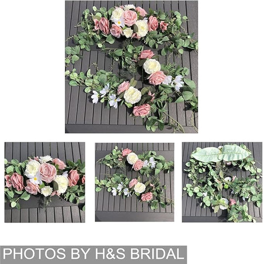 Wedding Arch Flowers,3Pcs Set White Rose Decorative Floral Swags, Artificial Greenery Eucalyptus Leaves Flower For Sheer Drapes, Wedding Chair, Arbor, Wedding Ceremony and Reception Arrangement