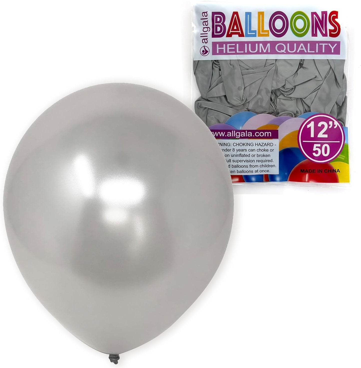 Allgala Silver Balloons 50 Pack 12 Inch Helium Grade Latex Bulk Balloon Pack Ideal for Birthday, Wedding, Bridal Party Baby Shower Decorations