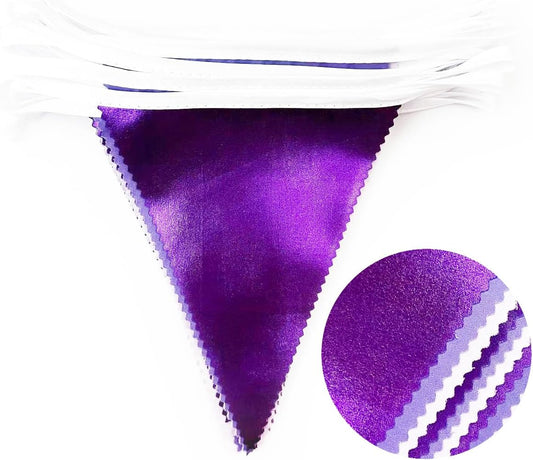 32Ft Purple Party Decorations Metallic Purple Triangle Banner Flag Pennant Fabric Garland Streamers for Lavender Birthday Baby Shower Bachelorette Wedding Violet Graduation Party Decor Supplies