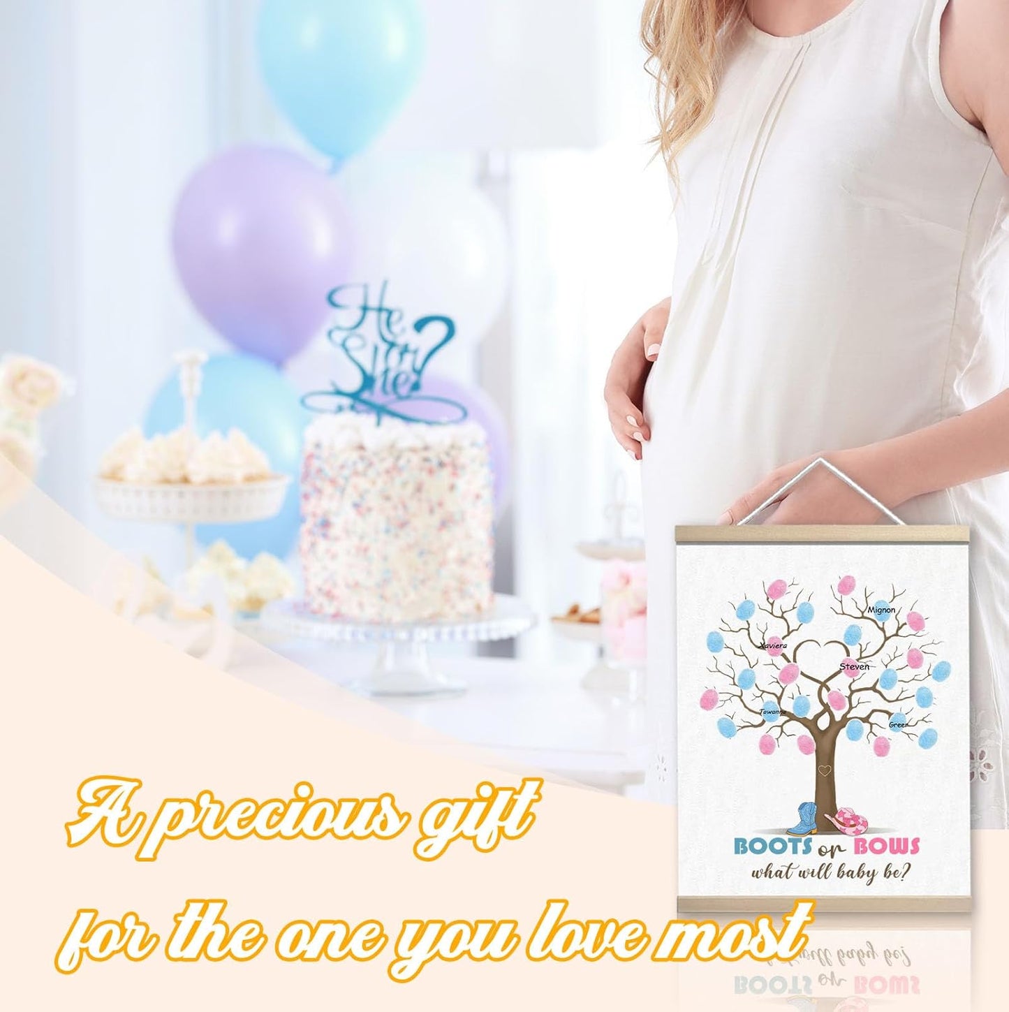 Gender Reveal Fingerprint Tree Boy or Girl Party Ideas, Special Meaningful Canvas Decoration, Baby Shower Party Supplies, Thumbprint Hanging Paintings(12x15in)