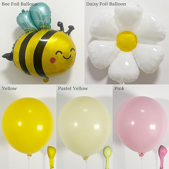 146PCS Bee Balloon Arch Garland Kit with Yellow Pastel Pink Daisy Balloons for Girls Bee Birthday Decorations, Mothers Day Party, Bear Baby Shower, Flower or Groovy Theme Decor