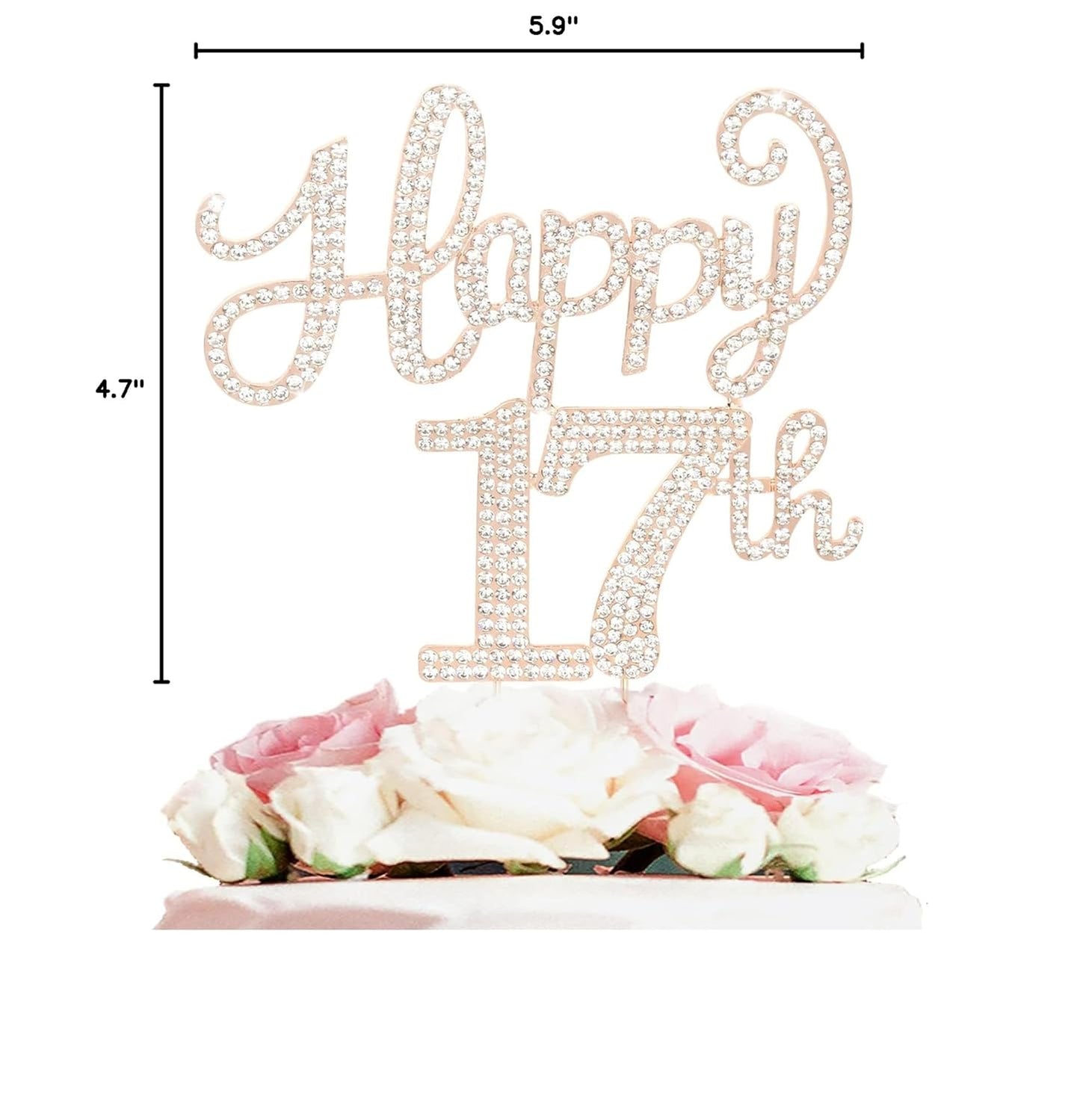 LASKYER Happy 17th Birthday Decorations,17th Birthday Gold Rhinestone Cake Topper - Cheers to Seventeen Years Old Bday Party Metal Sparkly Cake Centerpieces Sign.