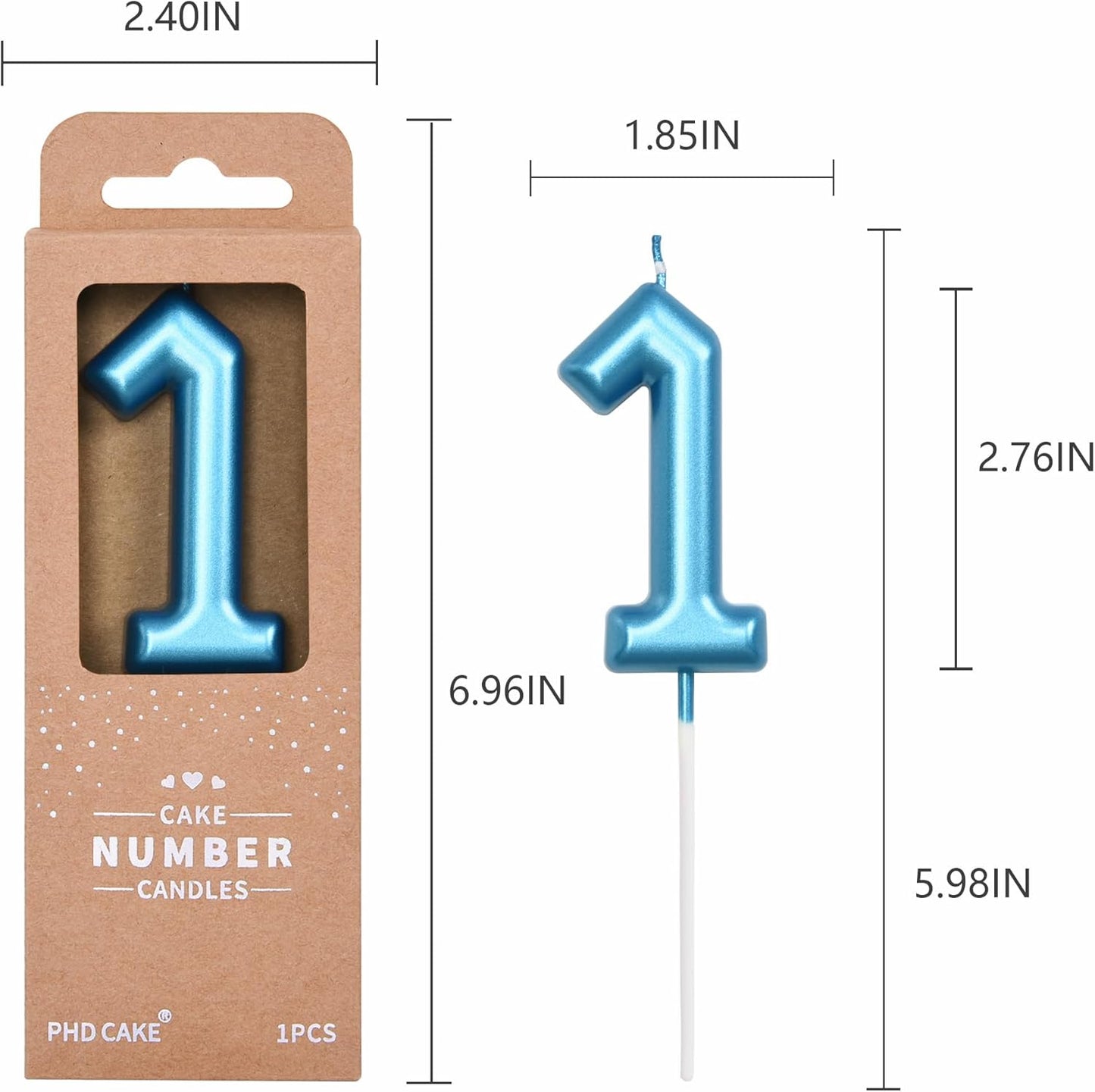 PHD CAKE 2.76 inch Classical Blue 1 Number Birthday Candles, Blue Number Candles, Cake Number Candles, Party Celebration